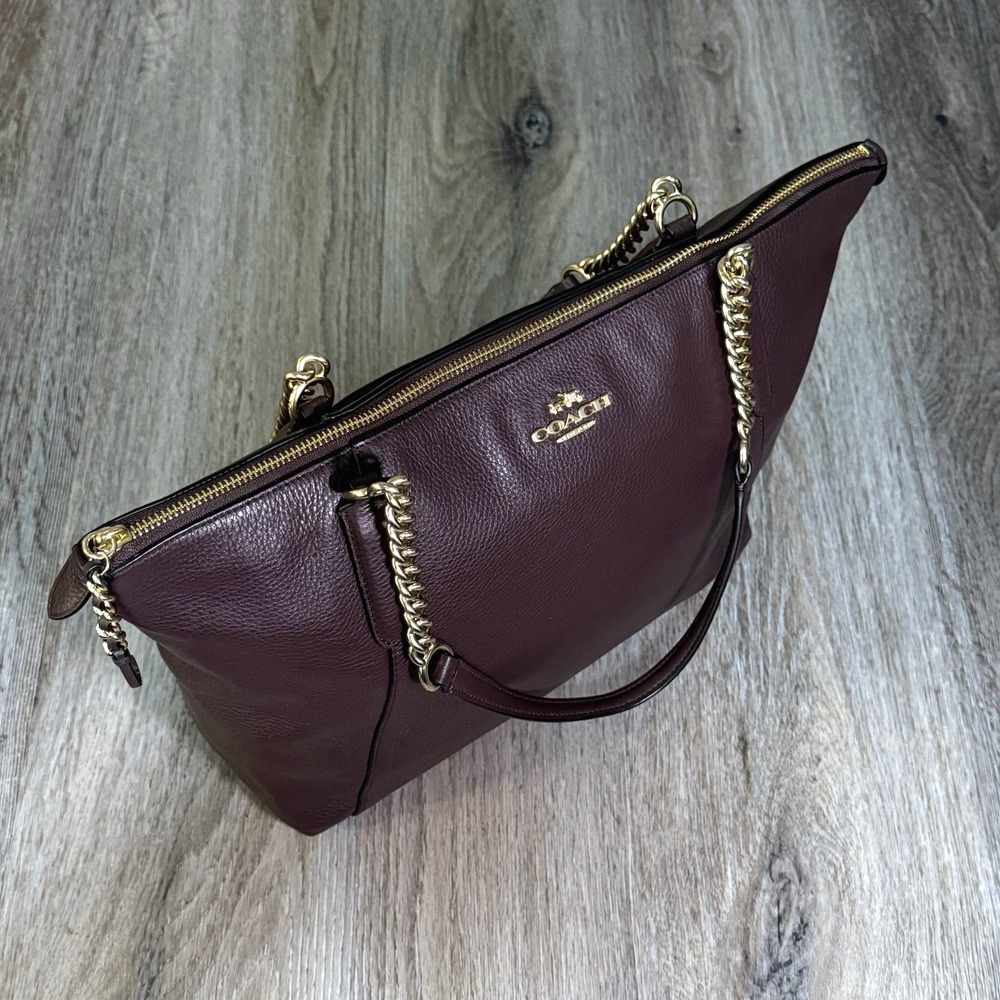 COACH Ava Chain Tote Oxblood Burgundy Leather Gold Hardware F22211 No Bag Charm - Picture 4 of 15